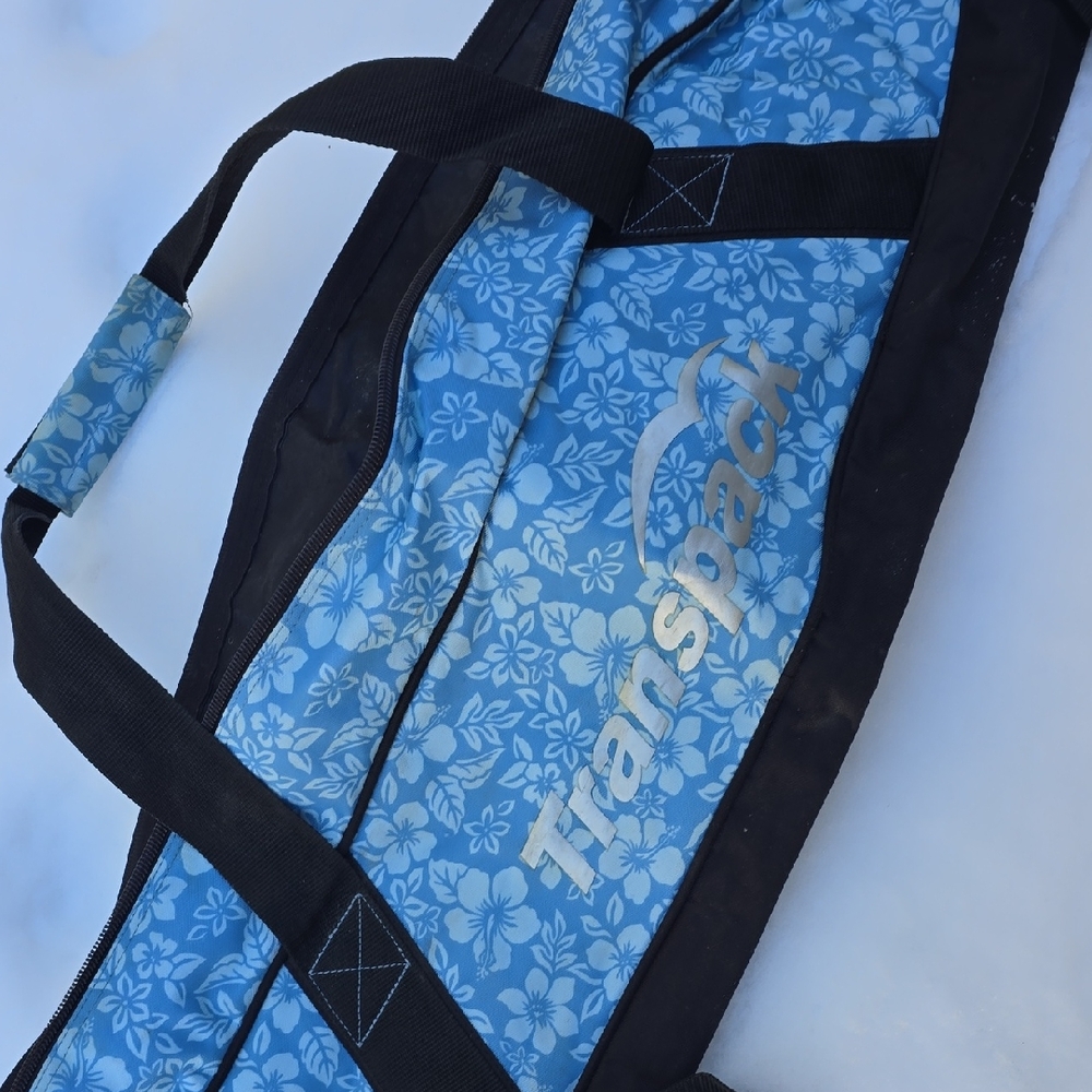 Floral Blue Ski Bag with Black Straps  60 Inches 152 CM For 1 Pair Of Skis